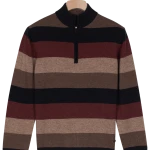 Baileys Zip Lamswollen Trui | Bordeaux Beige Gestreept | www.pietkoopmans.nl