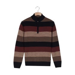 Baileys Zip Lamswollen Trui | Bordeaux Beige Gestreept