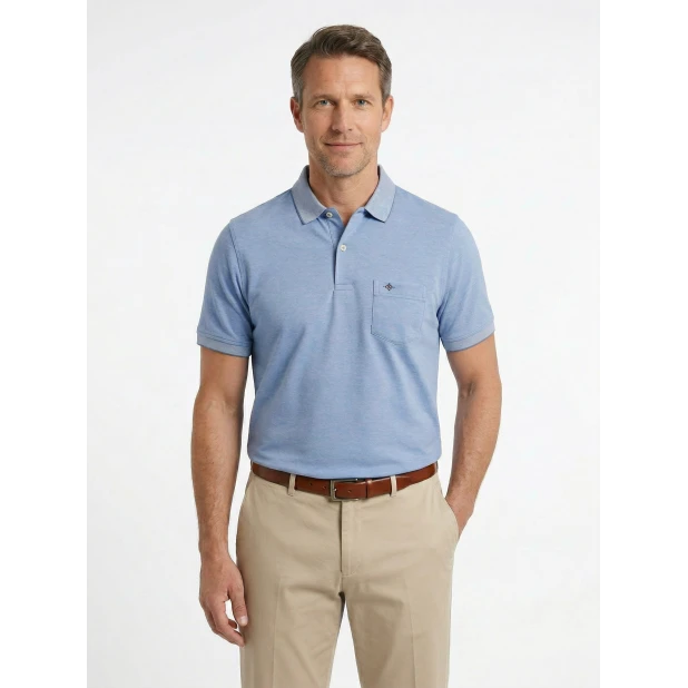 Baileys Polo Korte Mouw | Middenblauw Melange | www.pietkoopmans.nl