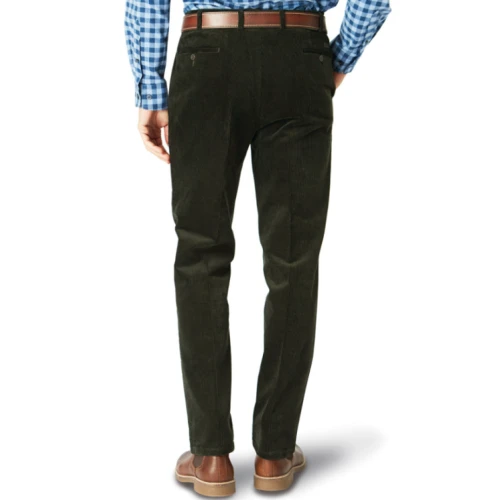 Katoenen Brede Rib Broek | Olijf Groen