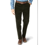 Katoenen Brede Rib Broek | Olijf Groen