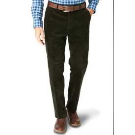 Katoenen Brede Rib Broek | Olijf Groen