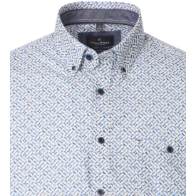 Casamoda Overhemd | Creme Met Blauwgrijs Print