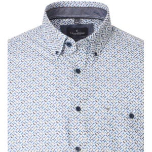 Casamoda Overhemd | Creme Met Blauwgrijs Print