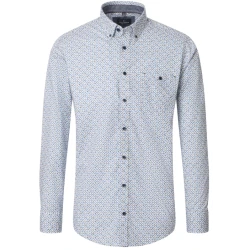 Casamoda Overhemd | Creme Met Blauwgrijs Print