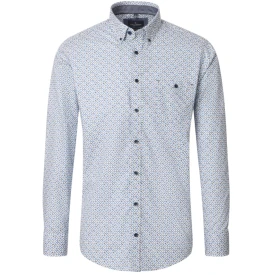 Casamoda Overhemd | Creme Met Blauwgrijs Print
