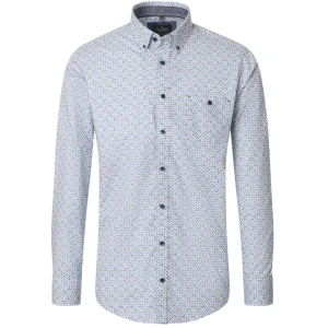 Casamoda Overhemd | Creme Met Blauwgrijs Print