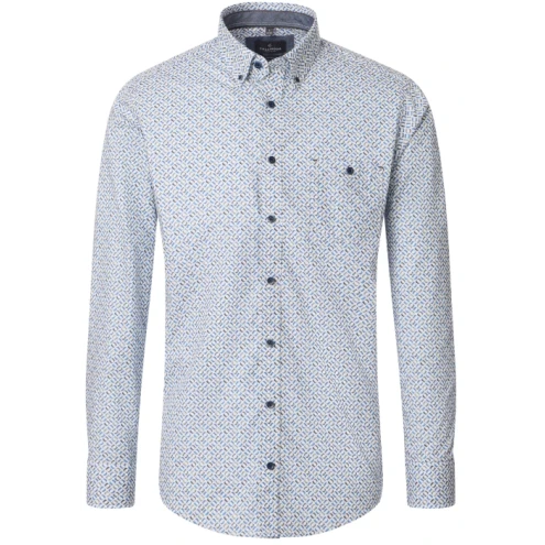 Casamoda Overhemd | Creme Met Blauwgrijs Print| www.pietkoopmans.nl