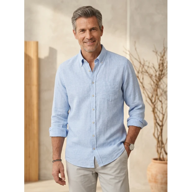 Casamoda Linnen Zomer Shirt | Lichtblauw | www.pietkoopmans.nl
