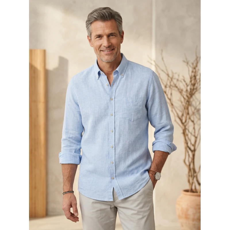 Casamoda Linnen Zomer Shirt | Lichtblauw | www.pietkoopmans.nl