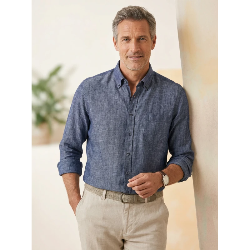 Casamoda Linnen Zomer Shirt | Navy | www.pietkoopmans.nl
