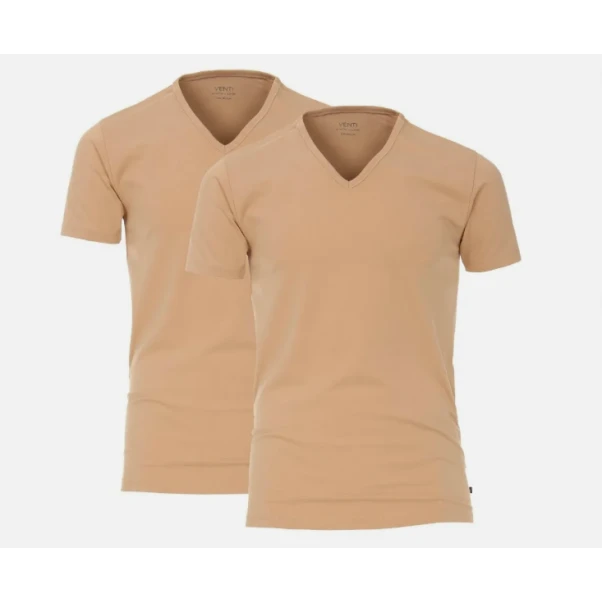 Venti Body Fit Basis V Hals Shirt  | Huidskleur | www.pietkoopmans.nl
