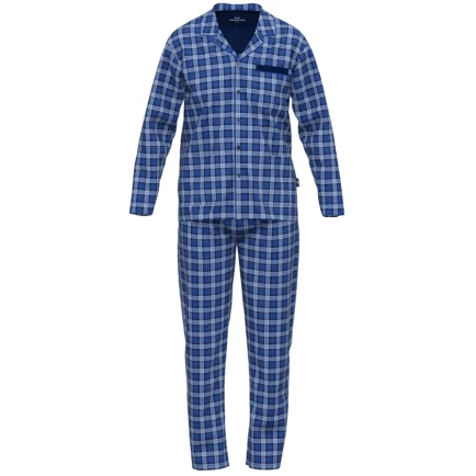 Götzburg Pyjama Knoop | Navy Blauw Geruit |  www.pietkoopmans.nl