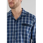 Götzburg Pyjama Knoop | Navy Blauw Geruit |  www.pietkoopmans.nl