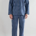 Götzburg Pyjama Knoop | Navy Blauw Geruit |  www.pietkoopmans.nl