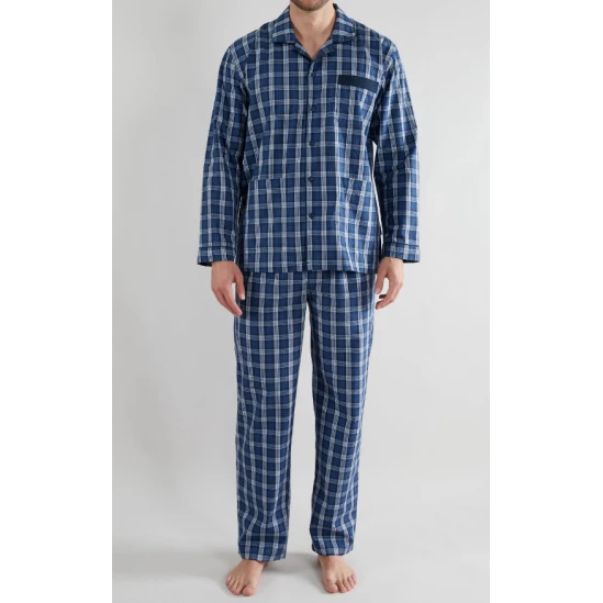 Götzburg Pyjama Knoop | Navy Blauw Geruit |  www.pietkoopmans.nl