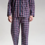 Götzburg Pyjama Knoop | Navy Bordo Geruit |  www.pietkoopmans.nl