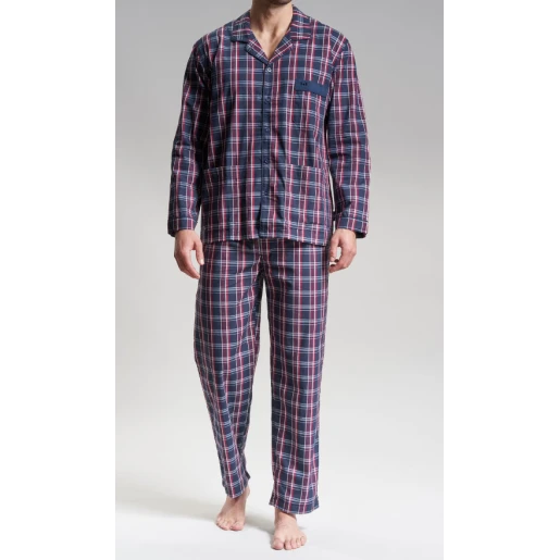 Götzburg Pyjama Knoop | Navy Bordo Geruit |  www.pietkoopmans.nl