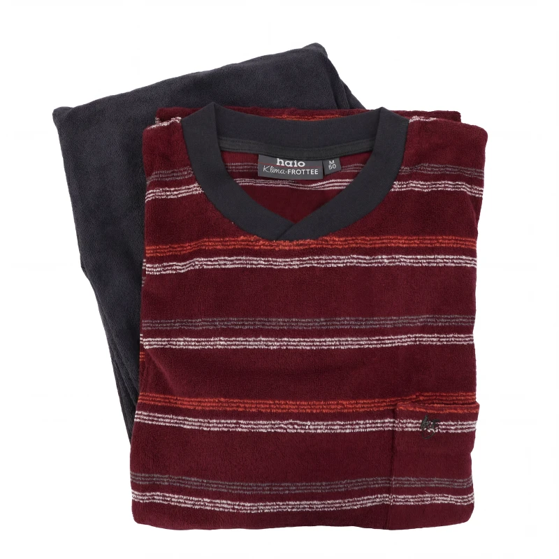 Hajo Badstof Pyjama | Bordeaux Antra Gestreept | www.pietkoopmans.nl