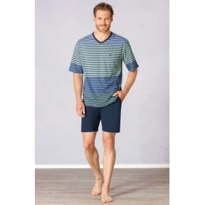 Hajo Shortama V Hals | Blauw Groen Strepen