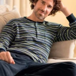 Hajo Badstof Heren Pyjama | Blauw | www.pietkoopmans.nl