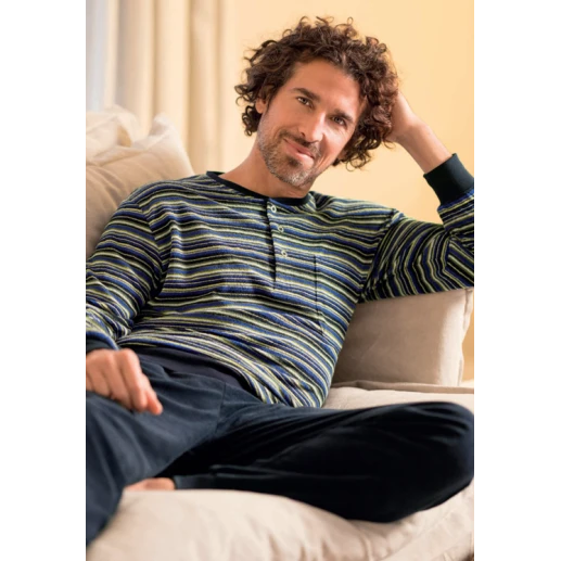 Hajo Badstof Heren Pyjama | Blauw | www.pietkoopmans.nl