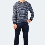 Hajo Badstof Heren Pyjama | Blauw | www.pietkoopmans.nl