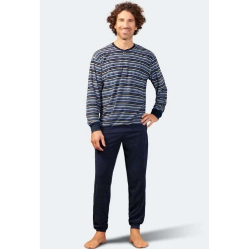 Hajo Badstof Heren Pyjama | Blauw | www.pietkoopmans.nl