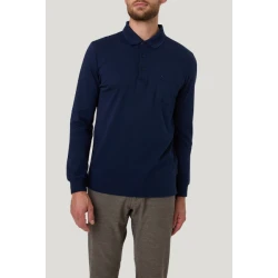 Pierre Cardin Polo Lange Mouwen | Effen Donkerblauw