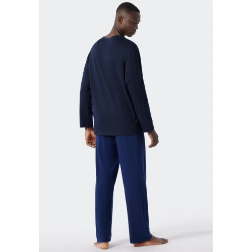 Lange Pyjama Schiesser | Effen Blauw  | www.pietkoopmans.nl