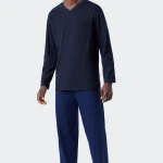 Lange Pyjama Schiesser | Effen Blauw  | www.pietkoopmans.nl