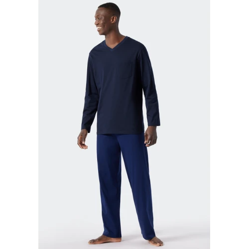 Lange Pyjama Schiesser | Effen Blauw  | www.pietkoopmans.nl