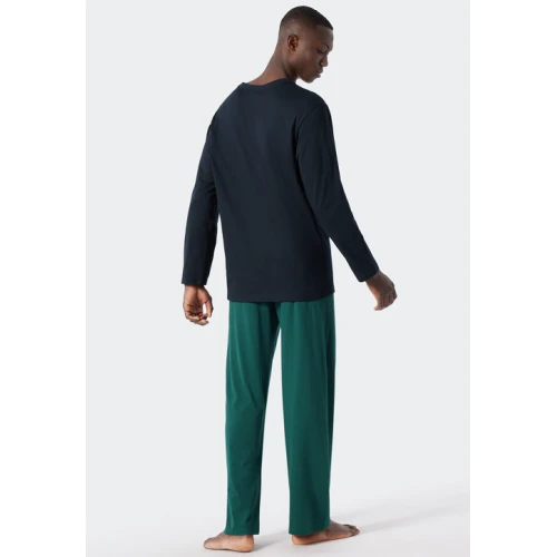 Lange Pyjama Schiesser | Marine Groen | www.pietkoopmans.nl
