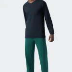 Lange Pyjama Schiesser | Marine Groen | www.pietkoopmans.nl