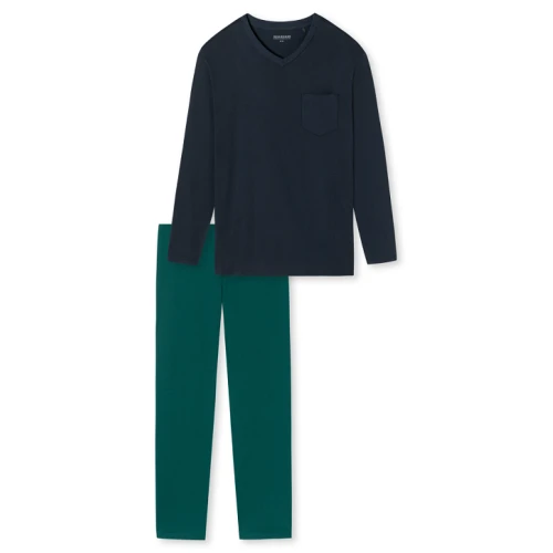 Lange Pyjama Schiesser | Marine Groen | www.pietkoopmans.nl