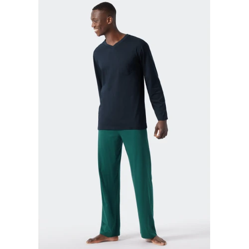 Lange Pyjama Schiesser | Marine Groen | www.pietkoopmans.nl