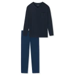 Lange Pyjama Schiesser | Effen Blauw  | www.pietkoopmans.nl