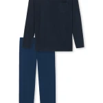 Lange Pyjama Schiesser | Effen Blauw  | www.pietkoopmans.nl