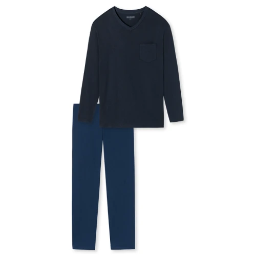 Lange Pyjama Schiesser | Effen Blauw  | www.pietkoopmans.nl