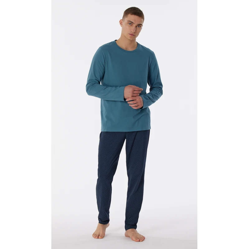 Schiesser Pyjama Tricot | Petrol Print | www.pietkoopmans.nl