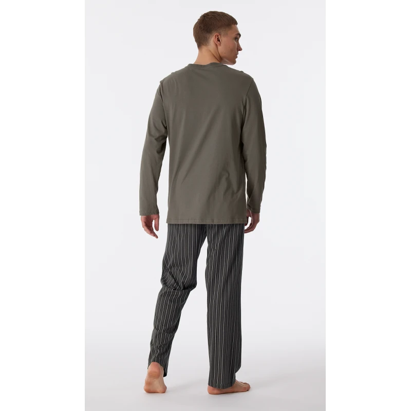 Lange Schiesser Pyjama Tricot | Taupe Streep | www.pietkoopmans.nl