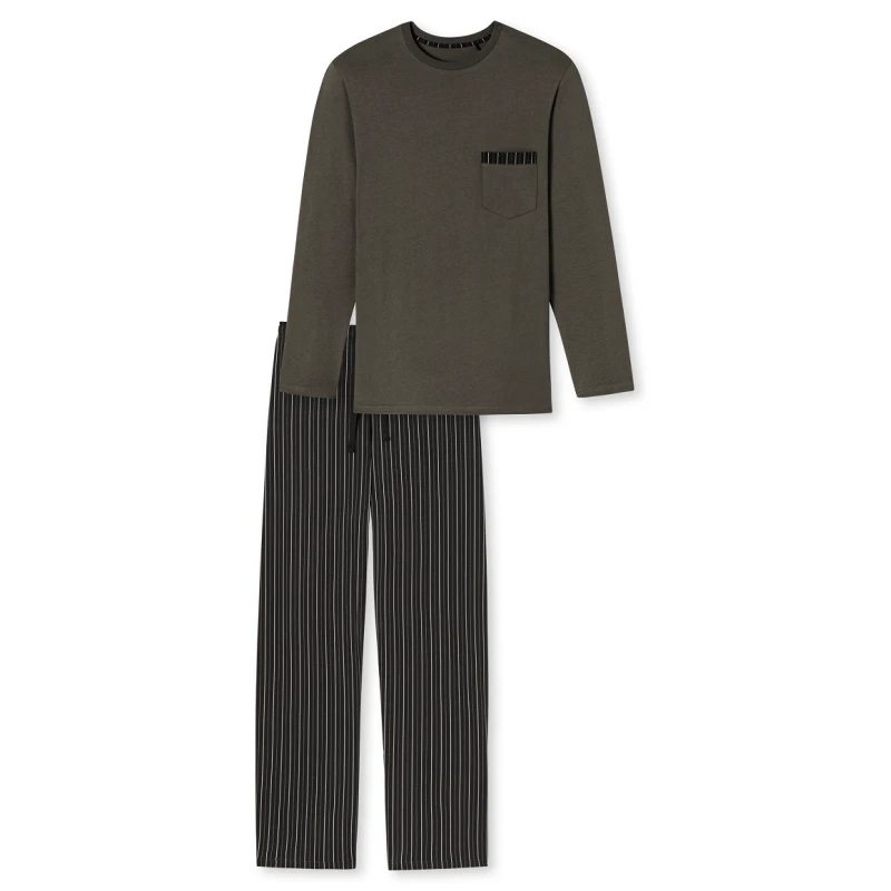 Lange Schiesser Pyjama Tricot | Taupe Streep | www.pietkoopmans.nl