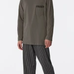 Lange Schiesser Pyjama Tricot | Taupe Streep | www.pietkoopmans.nl