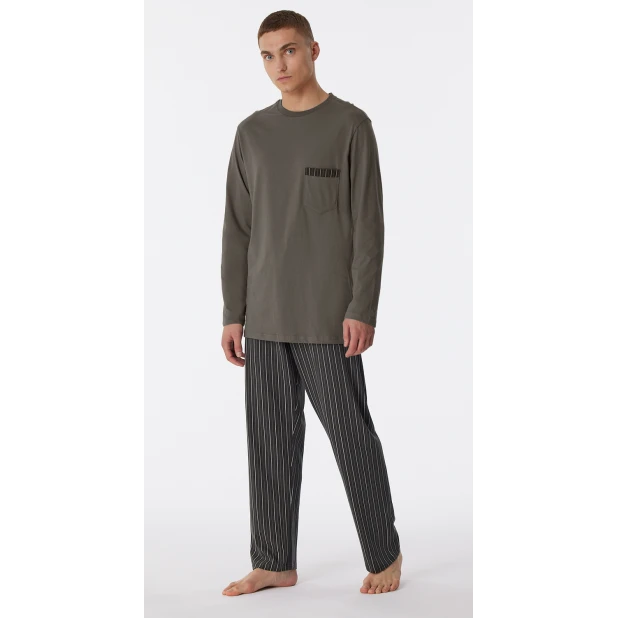 Lange Schiesser Pyjama Tricot | Taupe Streep | www.pietkoopmans.nl