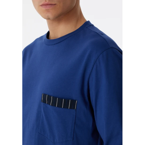 Lange Schiesser Pyjama Tricot | Blauwe Streep | www.pietkoopmans.nl