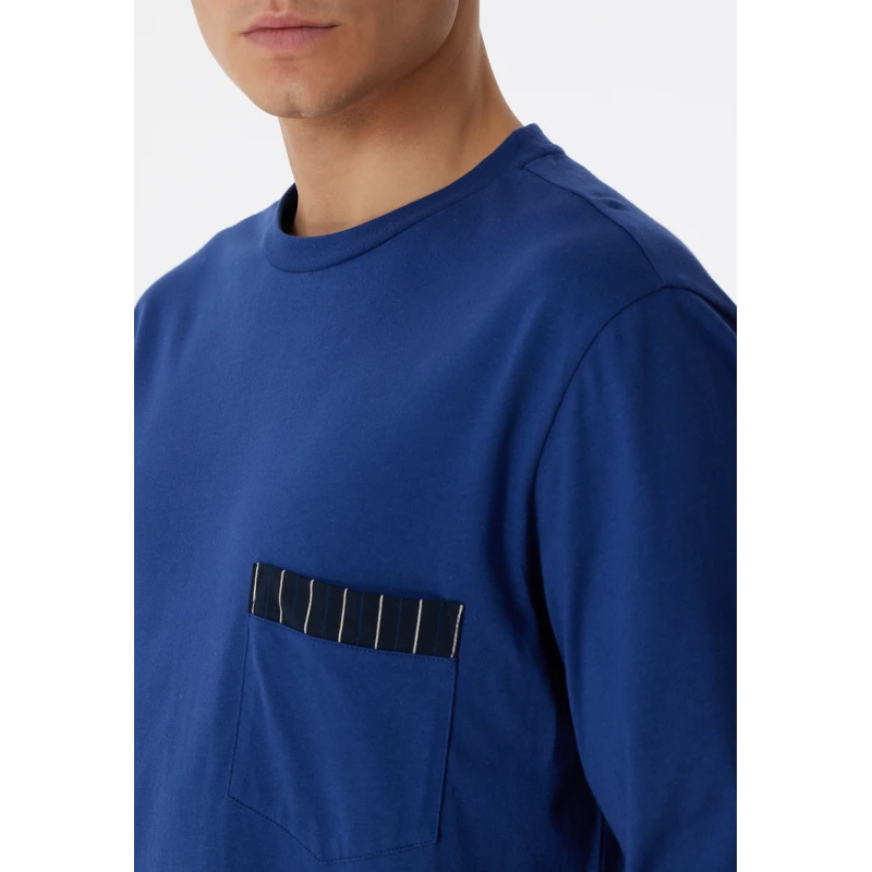 Lange Schiesser Pyjama Tricot | Blauwe Streep | www.pietkoopmans.nl