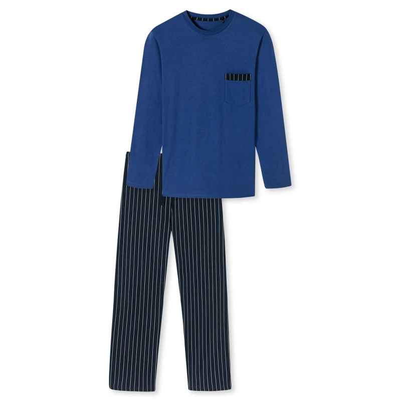 Lange Schiesser Pyjama Tricot | Blauwe Streep | www.pietkoopmans.nl