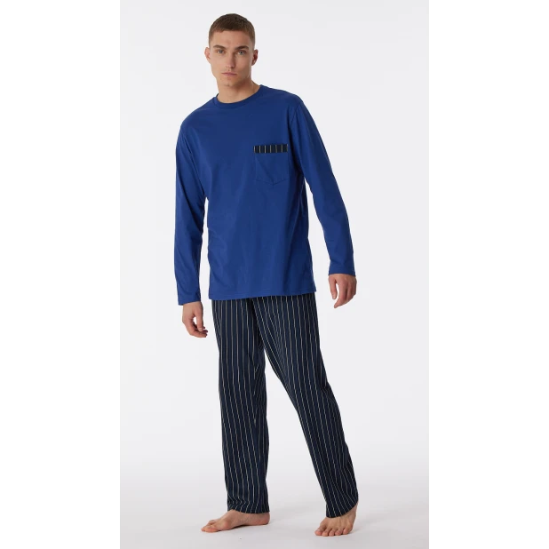 Lange Schiesser Pyjama Tricot | Blauwe Streep | www.pietkoopmans.nl