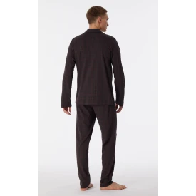 Schiesser Doorknoop Pyjama Tricot | Antraciet Ruit