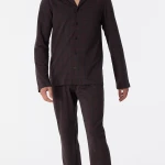Schiesser Doorknoop Pyjama Tricot | Antraciet Ruit | www.pietkoopmans.nl